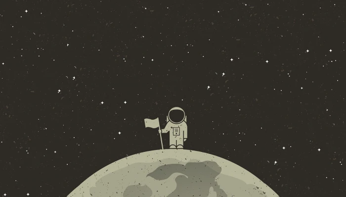 white astronaut holding flag on outer space simple background 2k