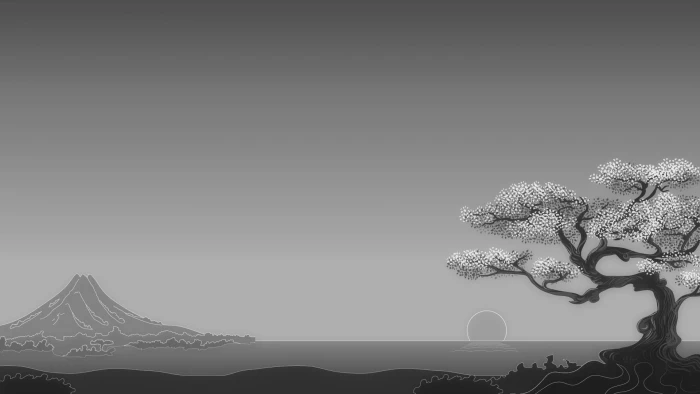 white leafed tree digital art minimalism simple background 2k
