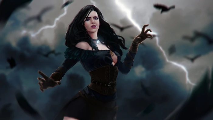 woman wearing brown dress illustration Yennefer of Vengerberg 2k