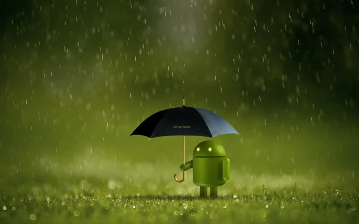 android under black umbrella digital wallpaper Android operating system 2k