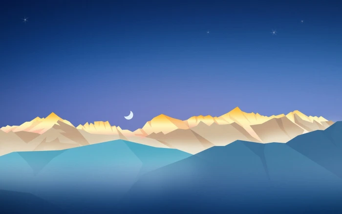 yellow and blue mountains digital wallpaper night minimalism 2k