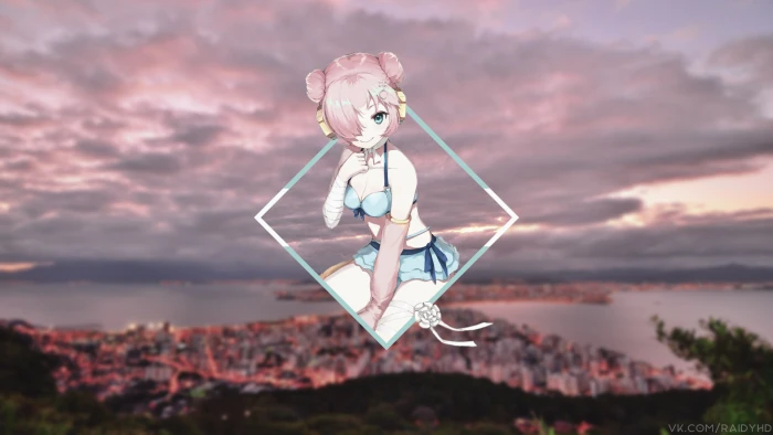 anime girls beach picture in cloud sky 2k