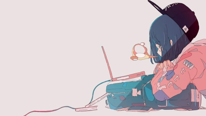 anime manga girls simple background minimalism laptop 2k