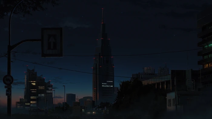 anime night urban landscape sky city 2k
