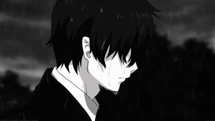 ao no exorcist rin okumura sad face black and white Anime 2k