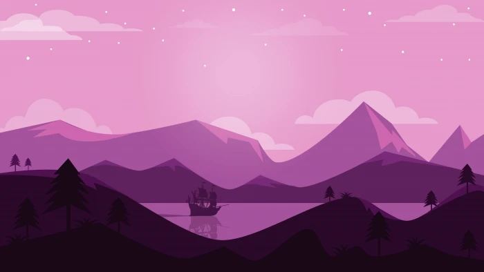 artwork night stars sailing ship graphics lake design 2k 4k