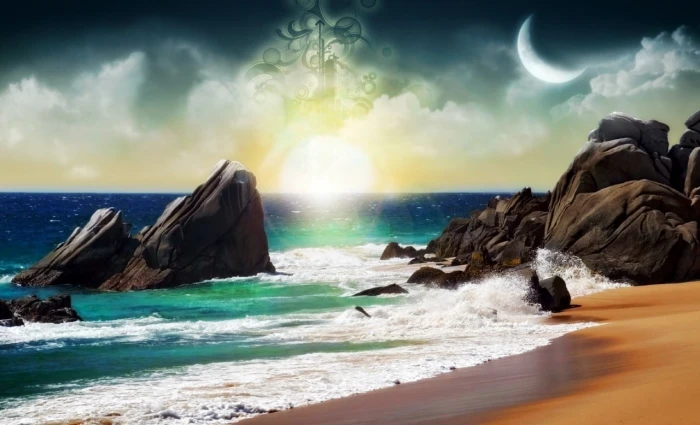 beach painting landscape sea water sky beauty in nature