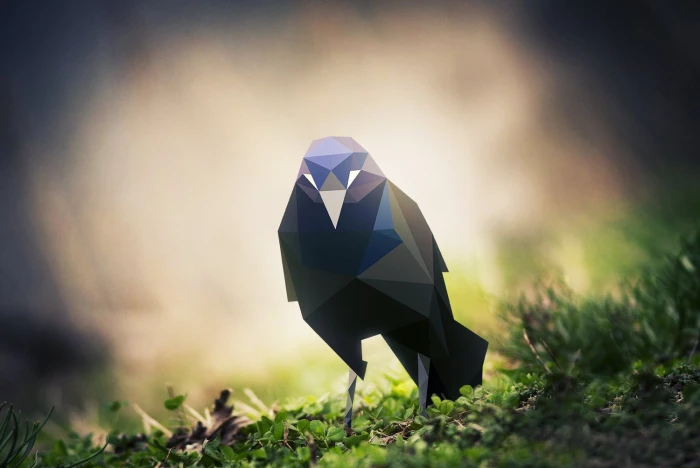 black and blue bird painting nature animals birds low poly 2k