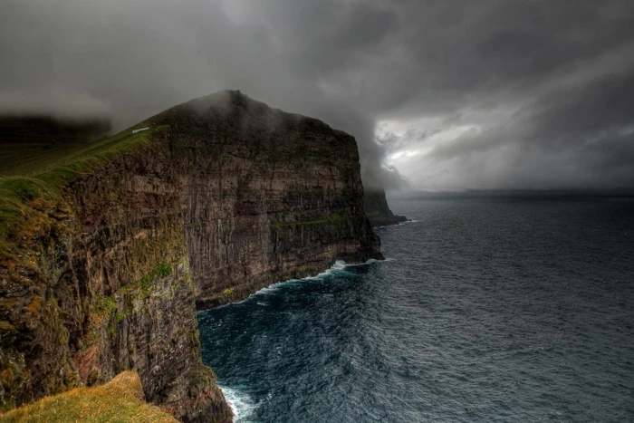 black and gray short shorts Faroe Islands sea clouds coast