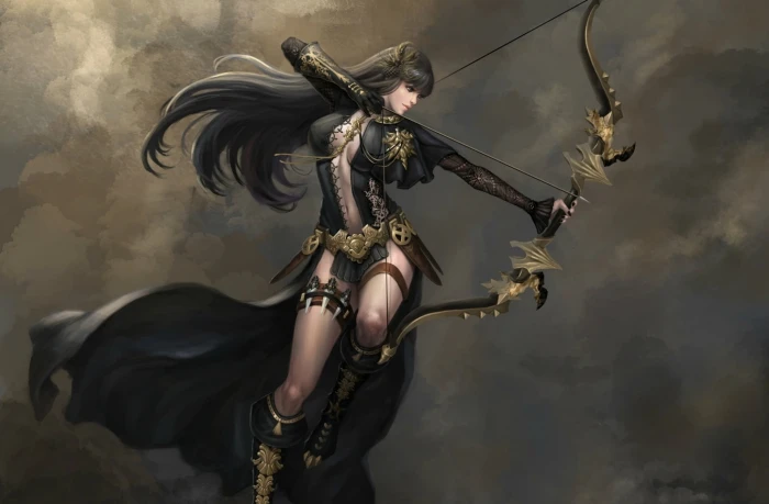 black haired female holding bow character wallpaper women arrows 2k