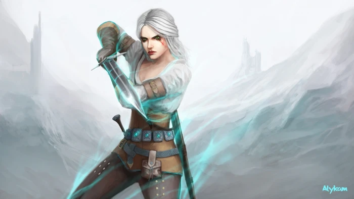 ciri the witcher 3 wild hunt white hair artwork sword 2k
