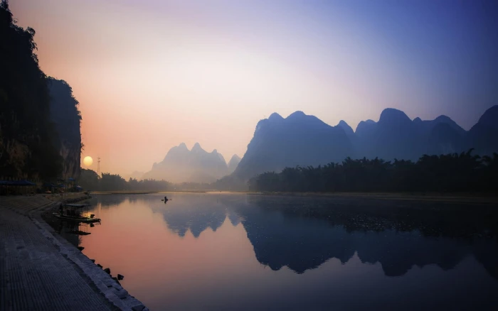 clear body of water nature landscape reflection river mountains 2k