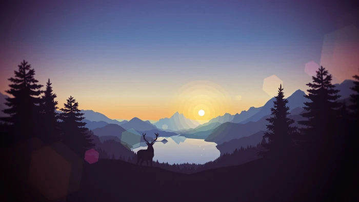 digital art landscape mountains sunset forest lagoon illustration 2k