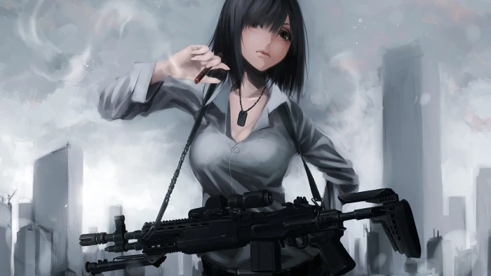 female gunner character wallpaper anime girls weapon 2k