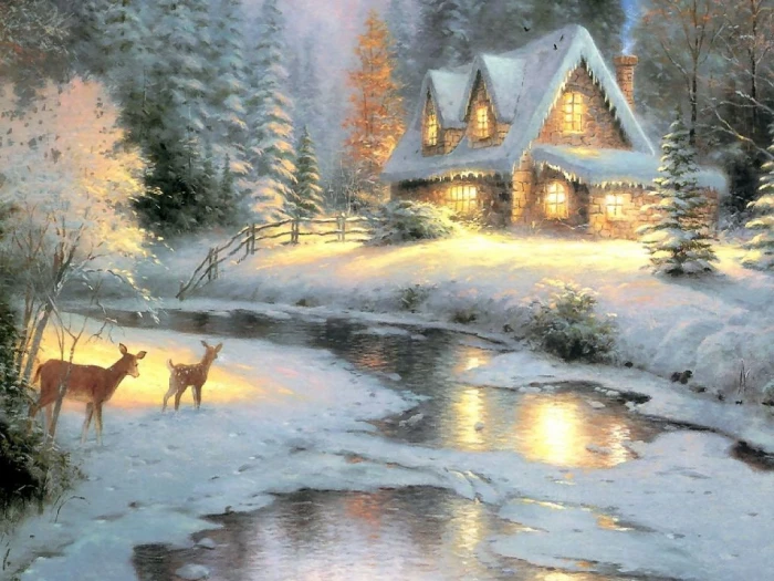 art Christmas thomas kinkade deer creek cottage Abstract Other HD Art