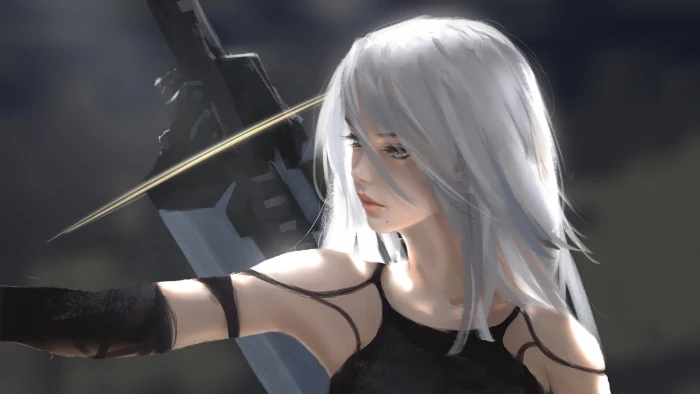 gray haired female anime wallpaper Video Game NieR Automata 2k