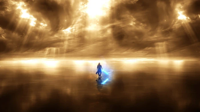 game character floating on body of water digital wallpaper artwork 2k