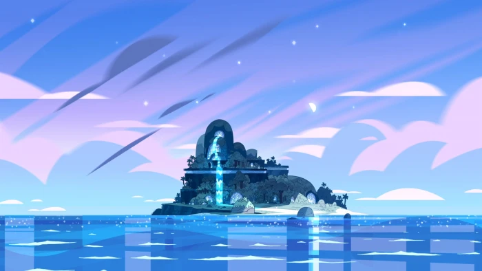 island with waterfalls digital wallpaper Steven Universe cartoon 2k