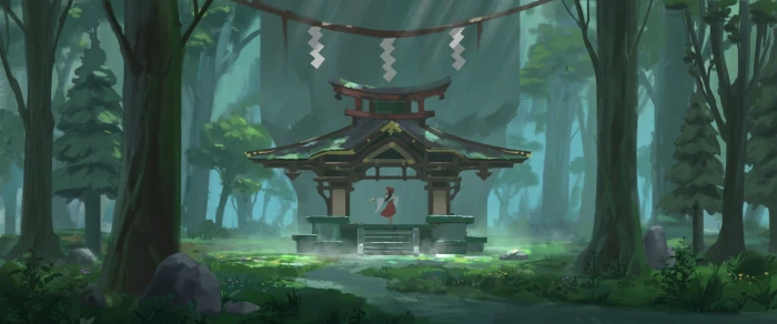 hakurei reimu shrine forest nature touhou back view Anime 2k