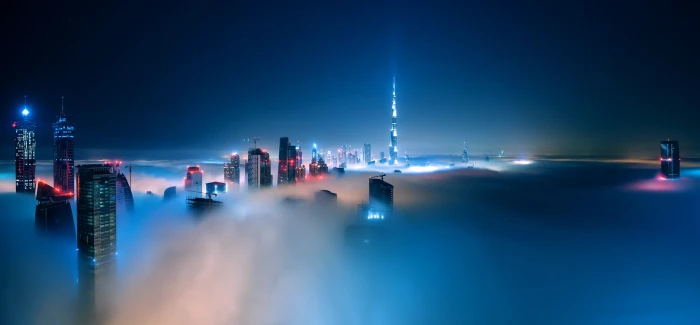 high rise buildings city cityscape mist Dubai Burj Khalifa 2k