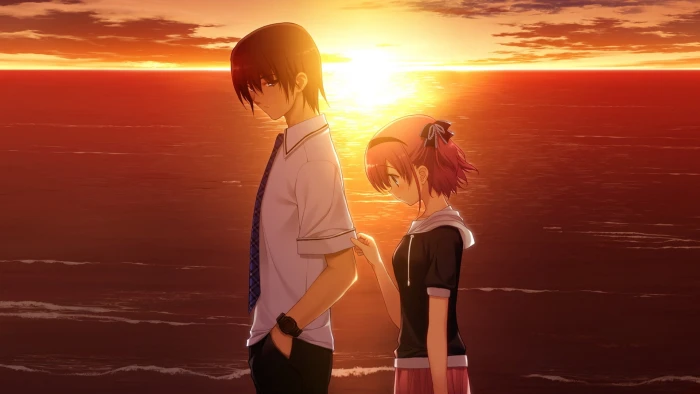 male anime character beside girl illustration boy sad sunset 2k