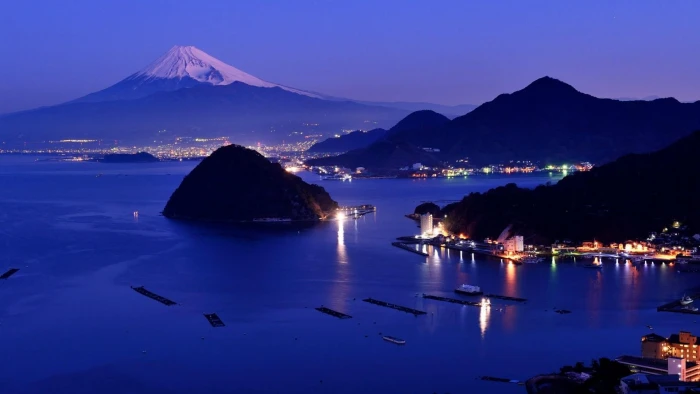 nature sea reflection sky mount fuji scenery japan 2k