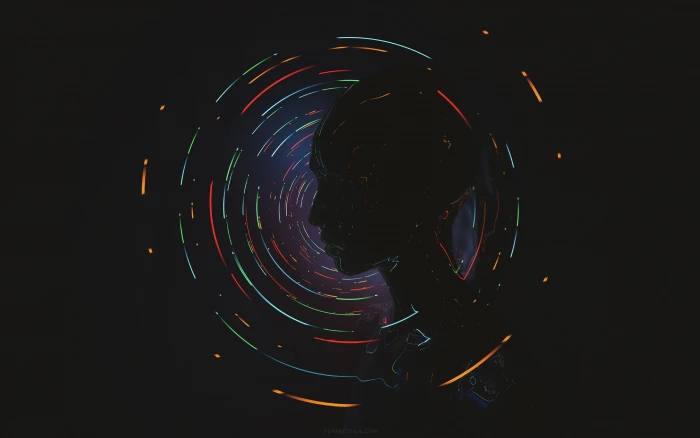 silhouette of human digital wallpaper abstract science fiction 2k