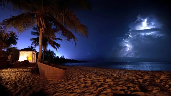 nature photography landscape palm trees beach sea sand storm lightning cocktails puerto rico night 2k