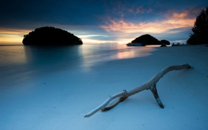 nature landscape beach island sea sunset sand blue tropical 2k