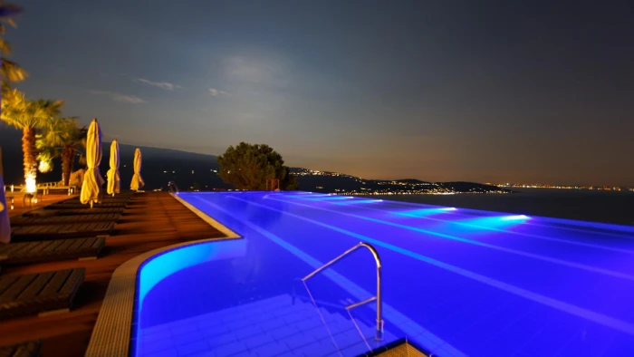 Night swimming pool beach landscape 2k