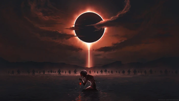 person under the moon illustration sitting on ground graphic wallpaper 2k