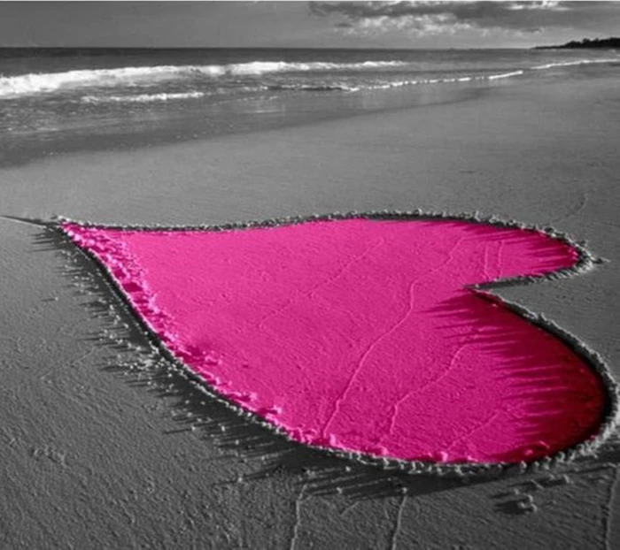 pink sand heart form photography beach water color no people