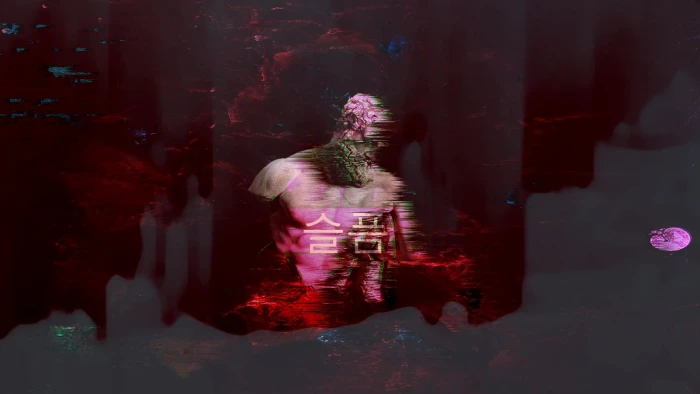 vaporwave statue one person red nature standing reflection 2k