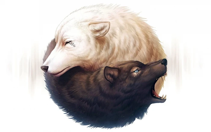 white and black wolves illustration hair simple background