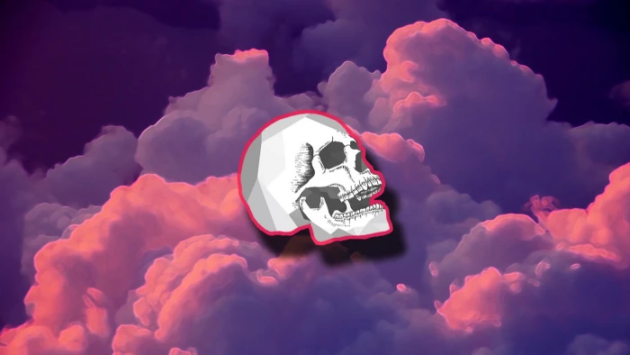 white skull illustration digital art clouds minimalism abstract 2k