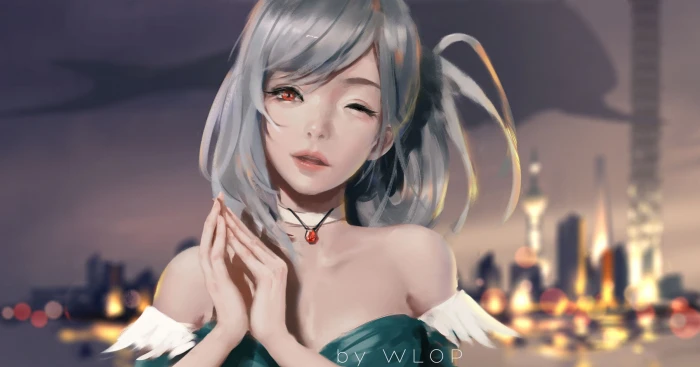 white haired female anime character wallpaper girls WLOP 2k