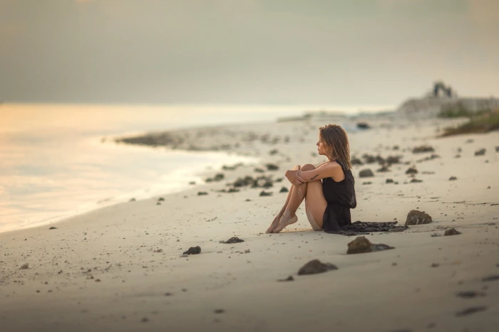 women outdoors beach sitting one person land sea real people 2k