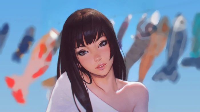 women's white top digital art fantasy artwork original characters 2k