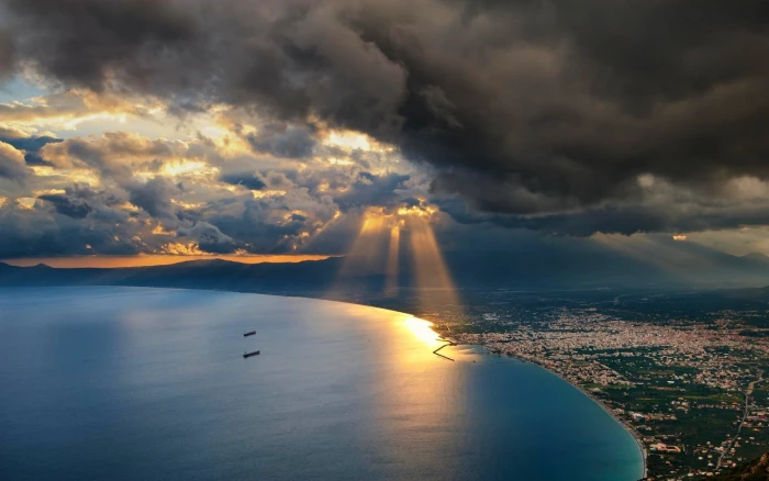 aerial photography of body water nature landscape sunset 2k