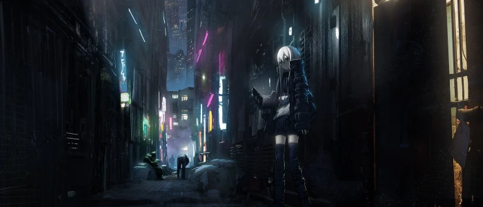 anime girls dark city cyberpunk neotokyo 2k