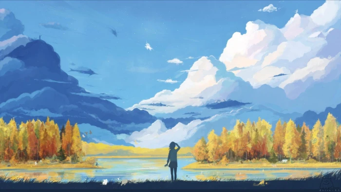 anime landscape nature fantasy art minimalism vector girls 2k