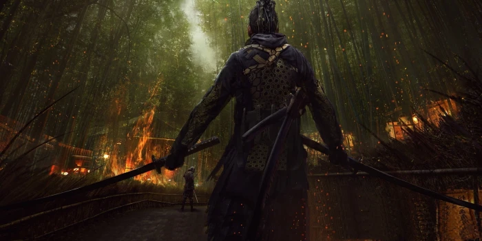 artwork concept art samurai Japan fire e mendoza sword 2k