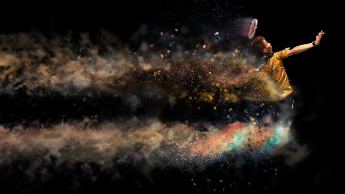 badminton sport motion multi colored people black background 2k