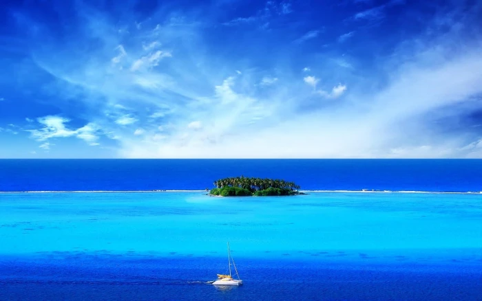 beach island nature landscape sea water horizon over 2k