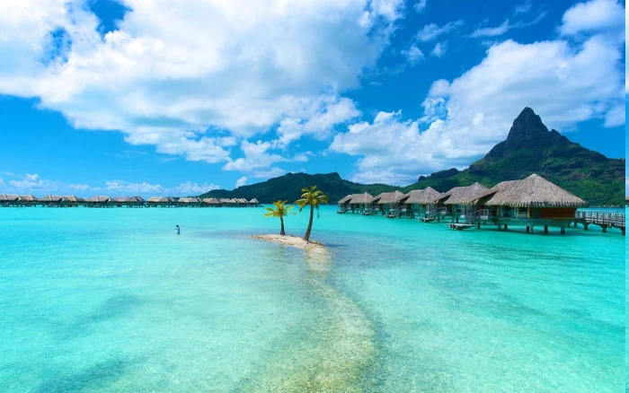 beach Bora Bungalow clouds island landscape mountain
