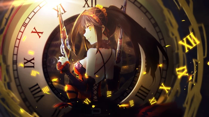 black haired female anime character Date A Live clocks Tokisaki Kurumi 2k