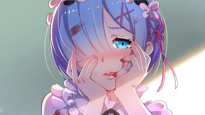blue haired girl anime character illustration girls Rem Re Zero 2k