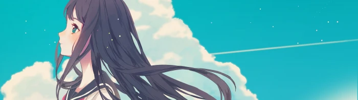 black haired anime character wallpaper girls sky clouds 2k 4k
