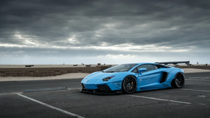 blue Lamborghini Aventador LB Performance car cars Liberty Walk 2k
