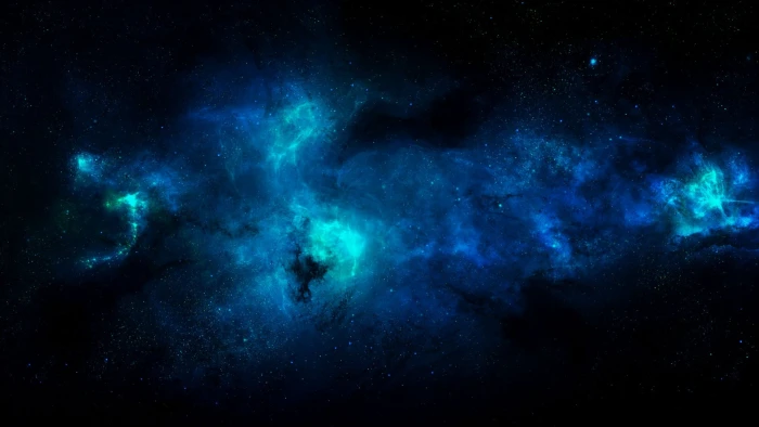 blue and green galaxy illustration space stars nebula art 2k
